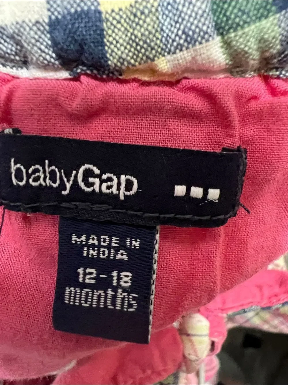 Baby Gap pink and blue plaid patchwork cotton sun dress